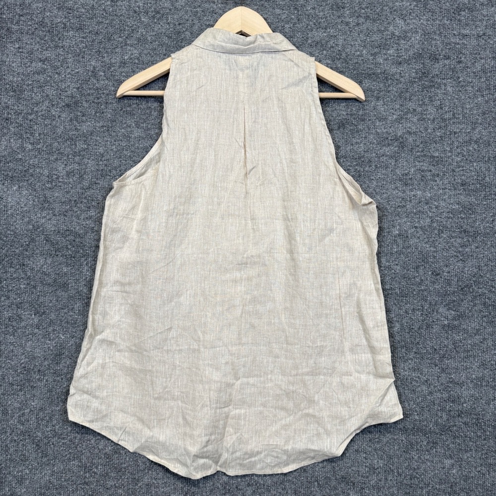 Boston Proper Size Large Shirt Cream Sleeveless Linen Buttons Collared Preppy - Picture 3 of 9